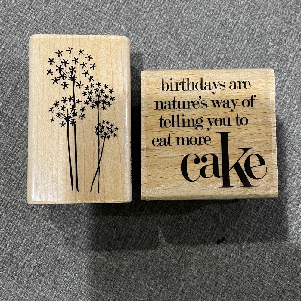 Kolette Hall rubber on wood stamps Dandelion & Birthday Cake